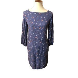 Gap blue floral 3/4 sleeve cutout back shift dress size XS